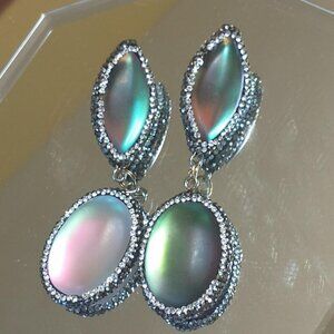 Rhinestone Futuristic Iridescent Costume Earrings